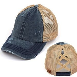 Navy and Beige C.C Criss Cross Cap